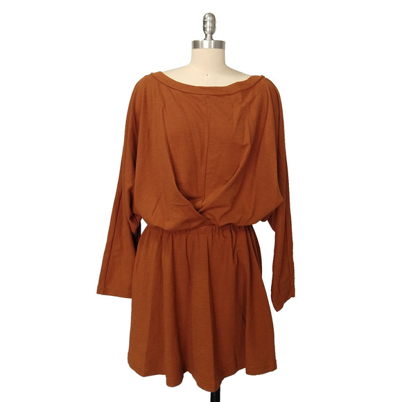 Free People Beach Santa Maria Mini Dress Size S Rust Brown Boho Dolman Sleeve - Picture 2 of 8